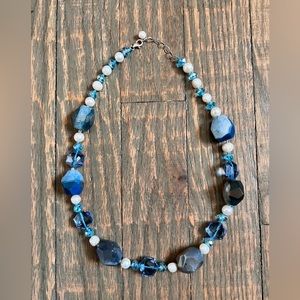 Big Chunky Blue Agate Pearl Statement Necklace